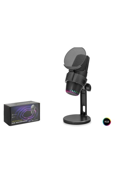 HADRON M9 Gaming Rgb Desktop Microphone with Pop Filter Type-C 48Khz 16Bit Black