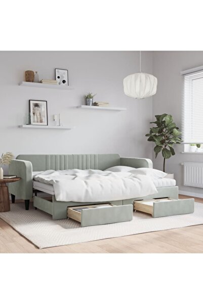 Concept Pat de zi cu extensie și sertare, gri deschis 80x200 cm catifea