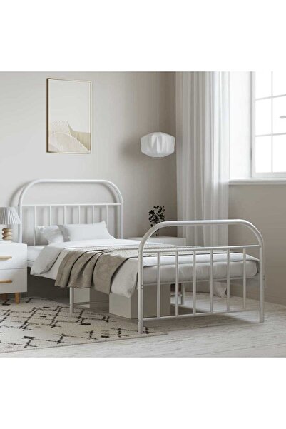 Concept Cadru de pat metalic cu tăblie/picior, alb, 100x190 cm