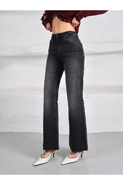 Zeo Basic Women's Flare Fit Push-Up Jeans Black Denim Pants