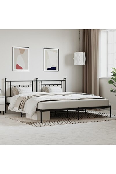Concept Μεταλλικό σκελετό κρεβατιού με κεφαλάρι, μαύρο, 200x200 εκ.