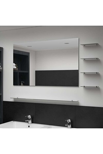 Concept Oglindă de perete cu 5 rafturi, argintiu, 100 x 60 cm