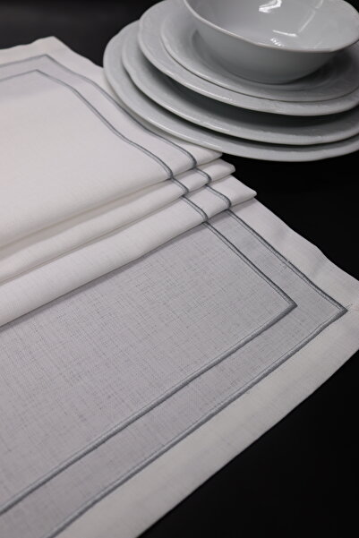 vipceyiz Ecru&Grey Embroidered Patterned 120 cm 50 cm Table Runner 1 Piece