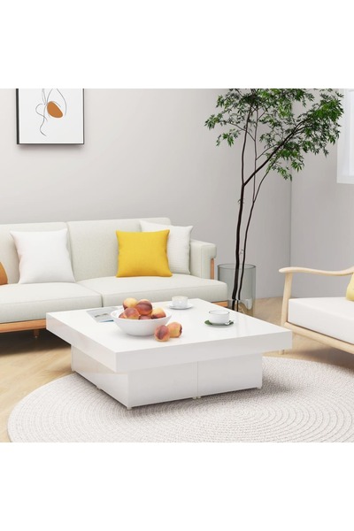 Concept Τραπεζάκι σαλονιού, γυαλιστερό λευκό, 90x90x28 cm, μοριοσανίδα