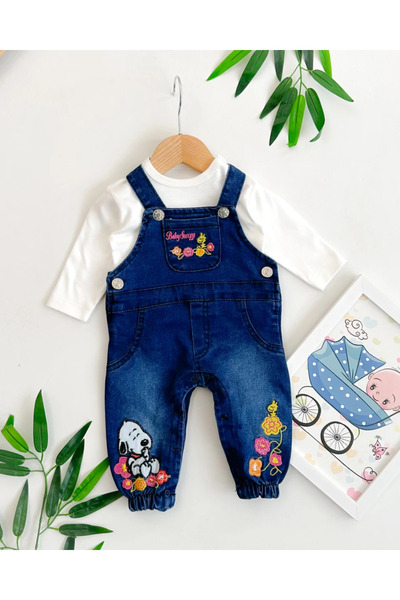 hümabebe Baby Snoppy Embroidered Girls' Denim Overalls