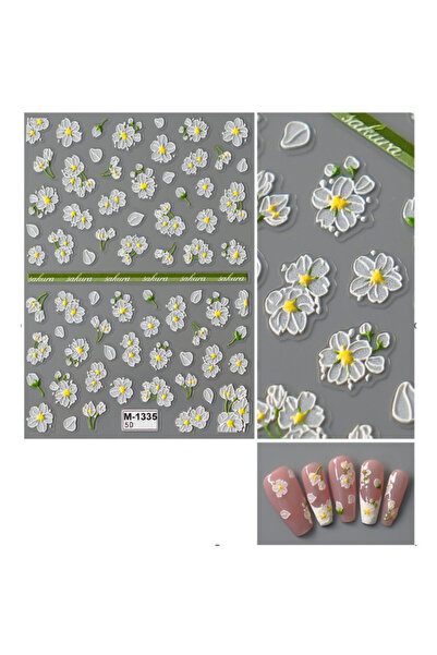 delis 3D Marquise nail stickers, STICKER35, White/Yellow