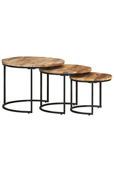 Concept Στοιβαζόμενα τραπέζια, 3 τεμ., ακατέργαστο ξύλο μάνγκο