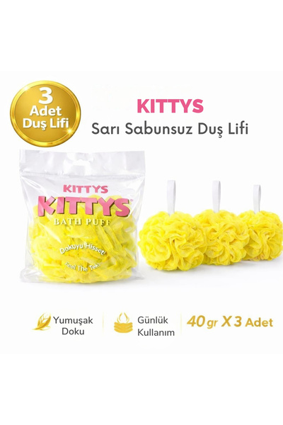 Kitty's KITTYS 3 قطع من ليفة الاستحمام الصفراء الخالية من الصابون 40 جرام، لي...