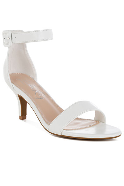 london Rag Women's Faux Leather Kitten Heel Sandals in White