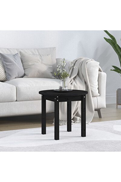 Concept Masă de cafea, neagră, Ø 45x40 cm, lemn masiv de pin