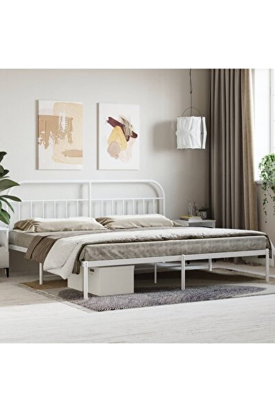 Concept Cadru de pat metalic cu tăblie, alb, 200x200 cm