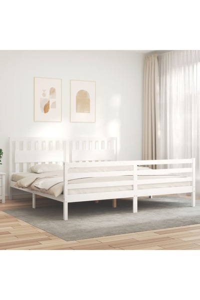 Concept Σκελετός κρεβατιού με κεφαλάρι 200x200 εκ., λευκό, μασίφ ξύλο