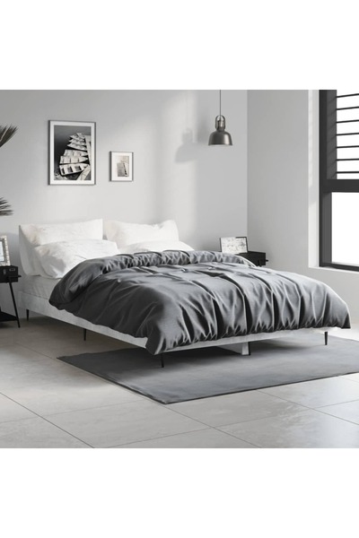 Concept Σκελετός κρεβατιού, γκρι σκυροδέματος, 120x190 εκ., επεξεργασμένο ξύλο