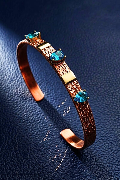 OSMANLI GÜMÜŞ Women's Copper Bracelet Natural Aquamarine Lina Model Women's C...