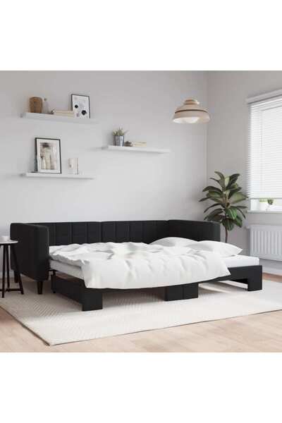 Concept Κρεβάτι ημέρας με προέκταση, μαύρο, 90x200 cm, Βελούδο