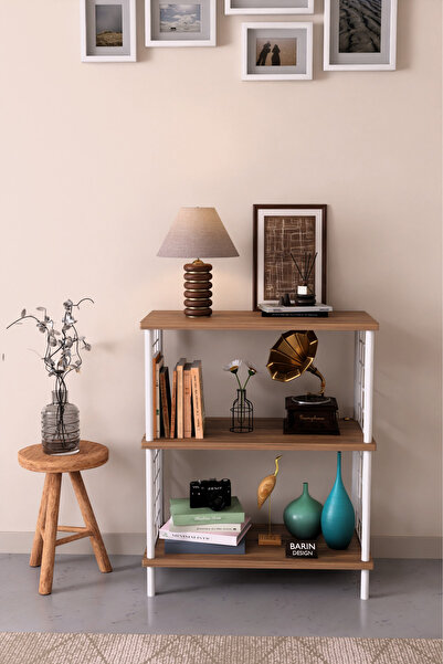 BARIN DESIGN 3 Raflı Çevir Tak Beyaz Telli Metal Gövdeli Çok Amaçlı Salon Raf...