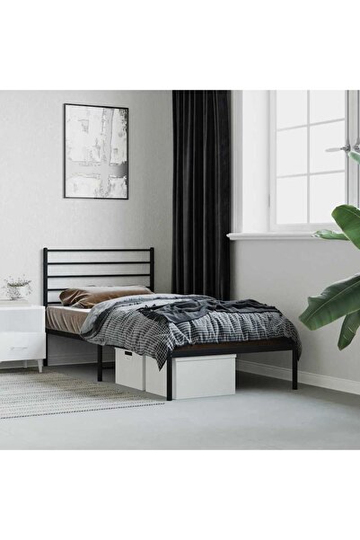 Concept Μεταλλικό σκελετό κρεβατιού με κεφαλάρι, μαύρο, 75x190 εκ.