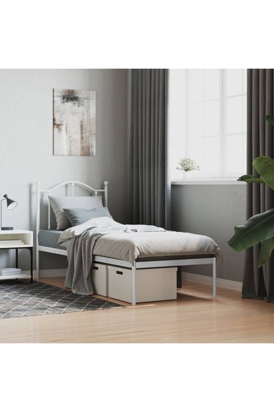 Concept Μεταλλικό σκελετό κρεβατιού με κεφαλάρι, λευκό, 75x190 εκ.