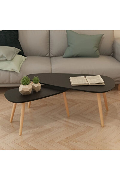 Concept Set măsuță de cafea, 2 piese, lemn masiv de pin, negru