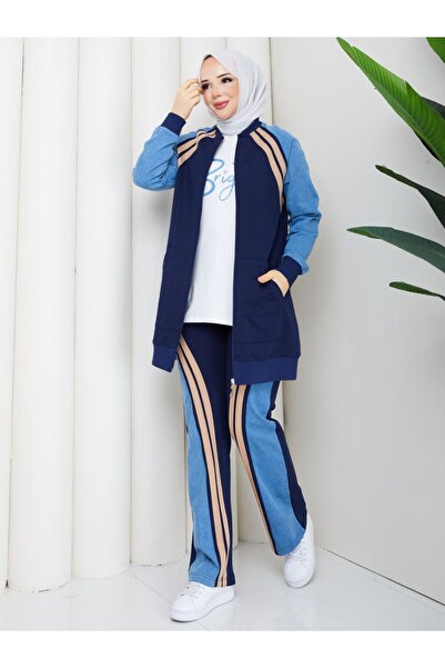 moda4b Σετ 3 τεμαχίων Γυναικείο αθλητικό σετ με βαμβακερό τζιν με λεπτομέρεια...