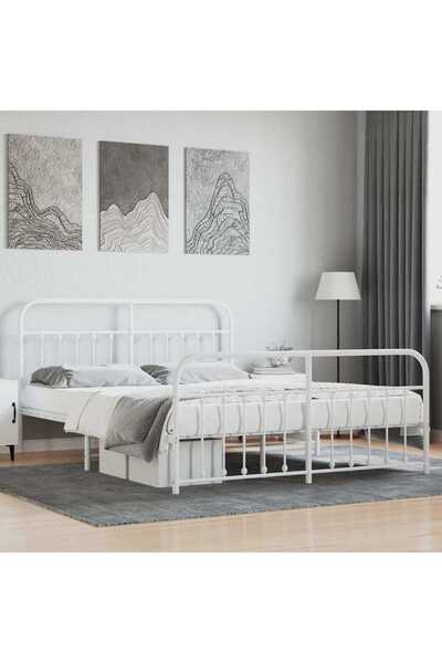 Concept Cadru de pat metalic cu tăblie, alb, 160x200 cm