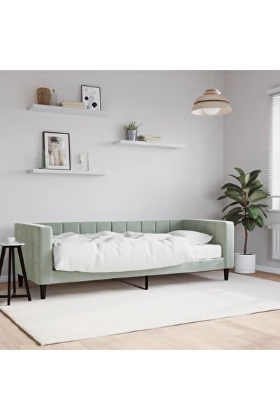 Concept Κρεβάτι ημέρας με στρώμα, ανοιχτό γκρι, 80x200 εκ., Βελούδο