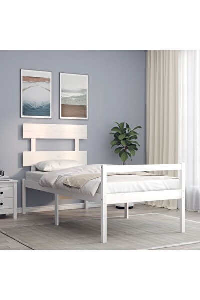 Concept Cadru de pat cu tăblie, alb, 90x200 cm, lemn masiv