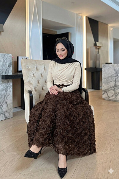 MissPul Kadın 3d boyutlu Gül Tasarım etek