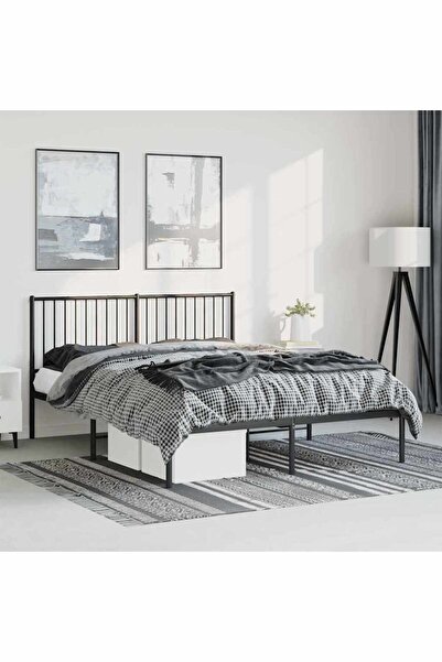 Concept Cadru de pat metalic cu tăblie, negru, 150x200 cm