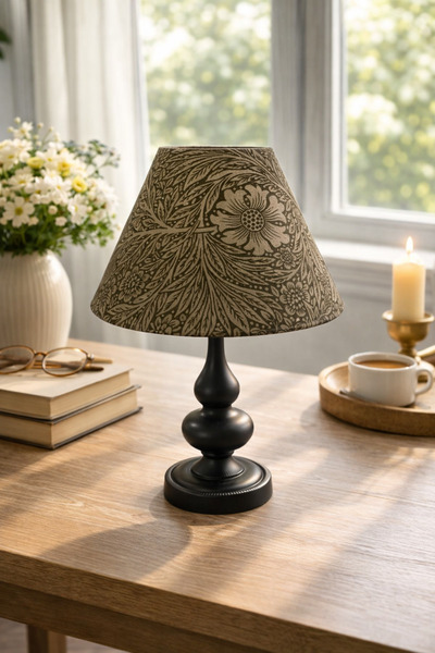 Natiorj Elite Serisi Siyah Ayaklı Kadife Abajur Şapkalı Masa Lambası Yatak Od...