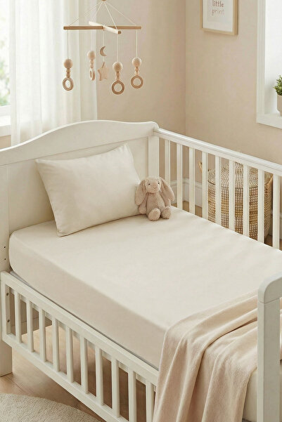 Kanz Bebek Lastikli Çarşaf Seti Ranforce %100 Pamuk 70x140+20 cm - Krem