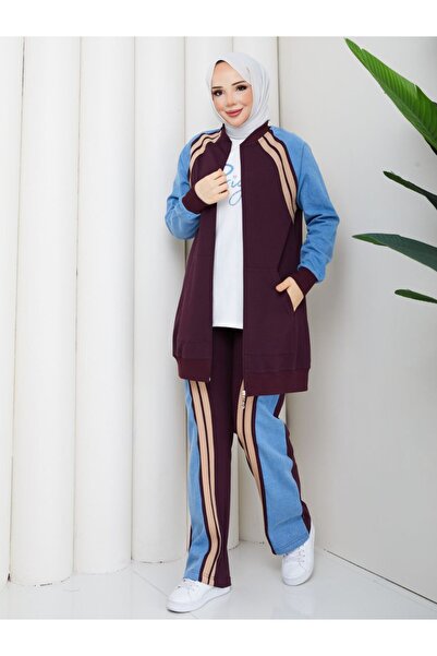 moda4b Σετ Γυναικεία Αθλητικά Ρούχα 3 Τεμαχίων, Βαμβακερό Τζιν με Λεπτομέρειε...