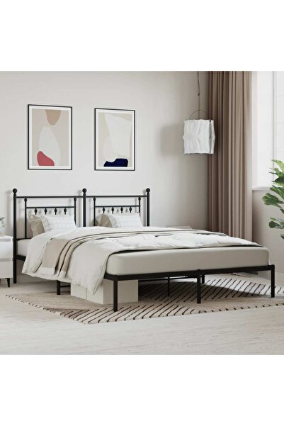 Concept Cadru de pat metalic cu tăblie, negru, 180x200 cm