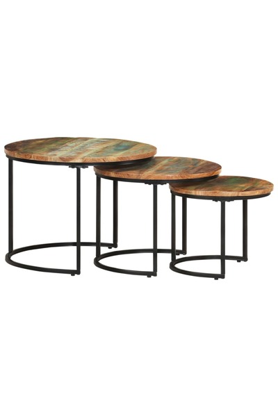 Concept Στοιβαζόμενα τραπεζάκια σαλονιού, 3 τεμ., από μασίφ ανακυκλωμένο ξύλο