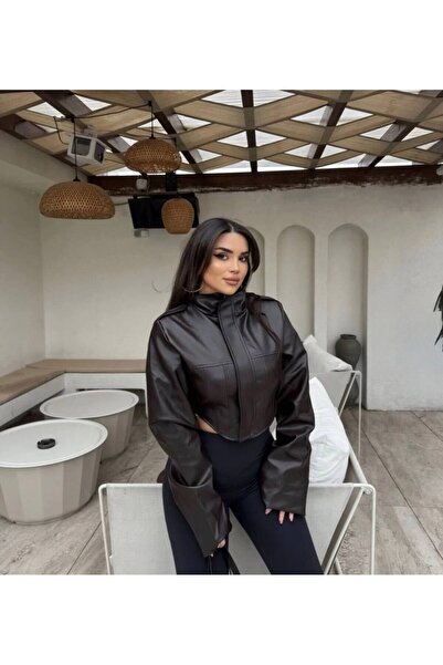 D'RECCY Women's Waist-Sitting Corseted Jacket Cropped Leather