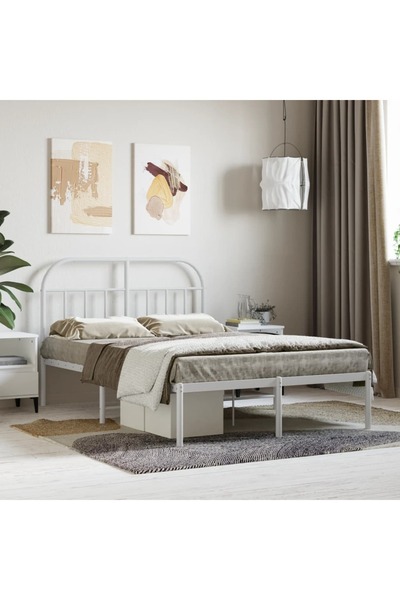 Concept Cadru de pat metalic cu tăblie, alb, 120x200 cm