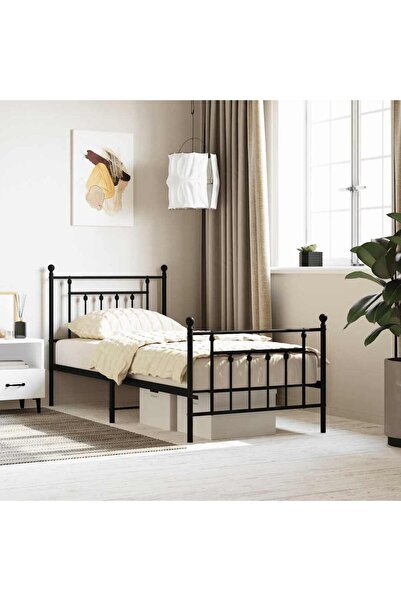 Concept Cadru pat metalic cu tăblii de cap/picioare, negru, 90x190 cm