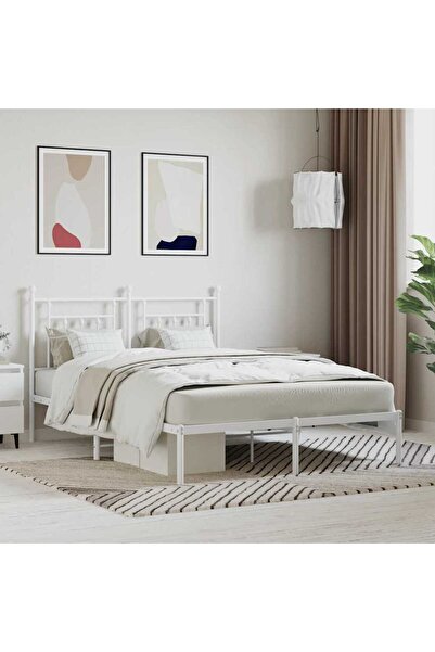 Concept Cadru de pat metalic cu tăblie, alb, 140x200 cm