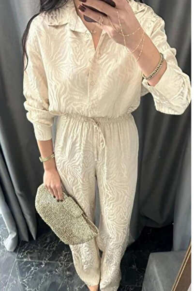 Mzr Collection حافة التنورة بقصة بيضاوية قماش جاكار قميص-حجر TAŞ