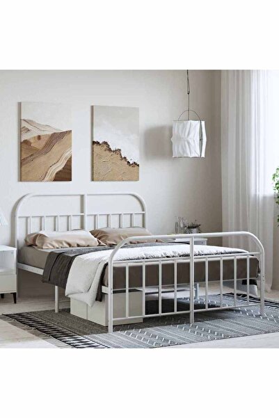 Concept Cadru de pat metalic cu tăblie, alb, 135x190 cm