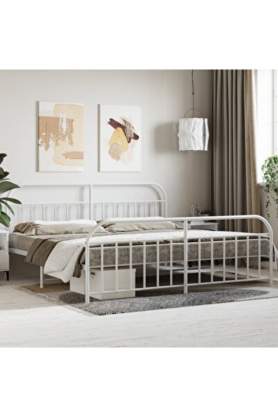 Concept Cadru de pat metalic cu tăblie, alb, 200x200 cm