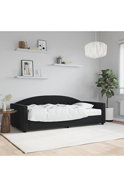 Concept Pat de zi cu saltea, negru, 90x200 cm, catifea