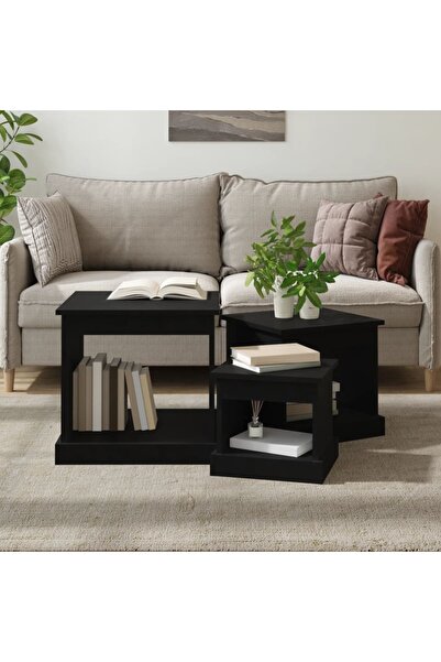 Concept Mese stivuibile, 3 buc., negre, lemn prelucrat