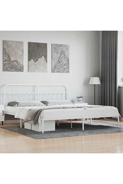 Concept Cadru de pat metalic cu tăblie, alb, 200x200 cm