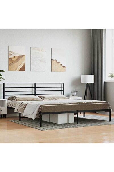 Concept Μεταλλικό σκελετό κρεβατιού με κεφαλάρι, μαύρο, 200x200 εκ.