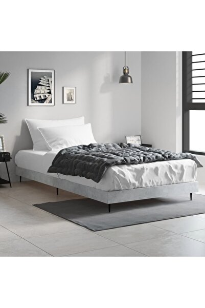 Concept Σκελετός κρεβατιού, γκρι σκυροδέματος, 90x190 cm, επεξεργασμένο ξύλο