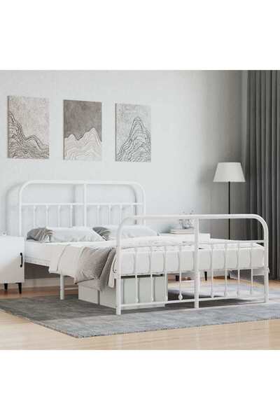 Concept Cadru de pat metalic cu tăblie, alb, 140x200 cm