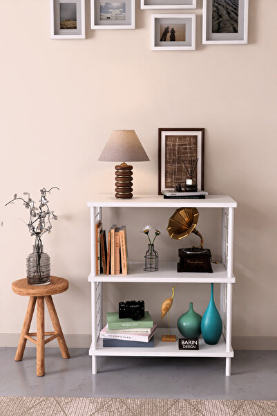 BARIN DESIGN 3 Raflı Çevir Tak Beyaz Telli Metal Gövdeli Çok Amaçlı Salon Raf...