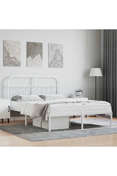 Concept Μεταλλικό σκελετό κρεβατιού με κεφαλάρι, λευκό, 140x200 εκ.