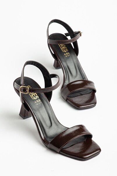 Hayalimdeki Ayakkabı Women's Brown Patent Leather Single Strap Blunt Toe Heel...